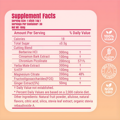 LEEFAR Cutting Drink Mix | Berberine, Yerba Mate, 5-HTP & GLP-1 Support | Strawberry Açaí – 30 Servings